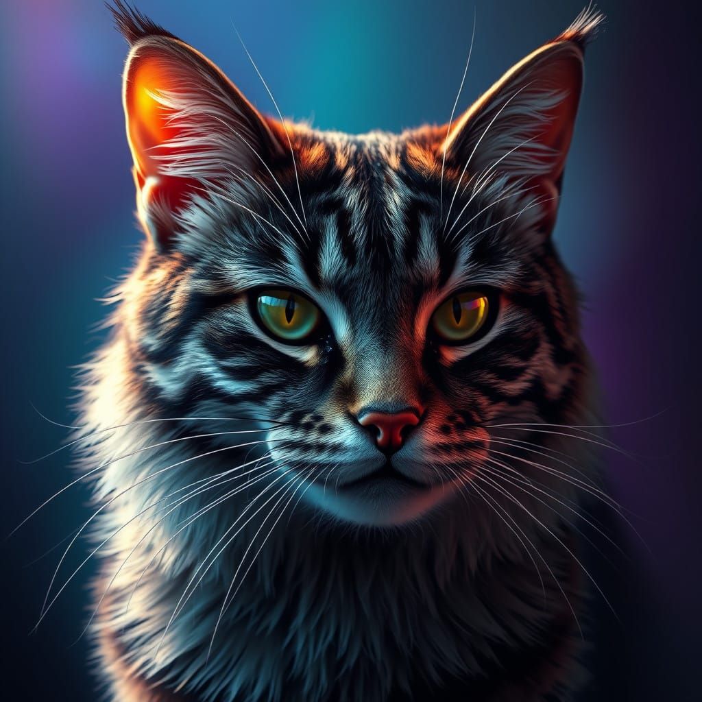 Majestic Feline Portrait in Vibrant Gradient Background