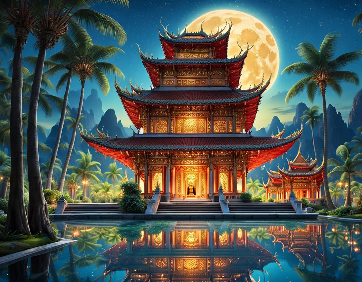 Majestic Thai Temple Under Starry Night