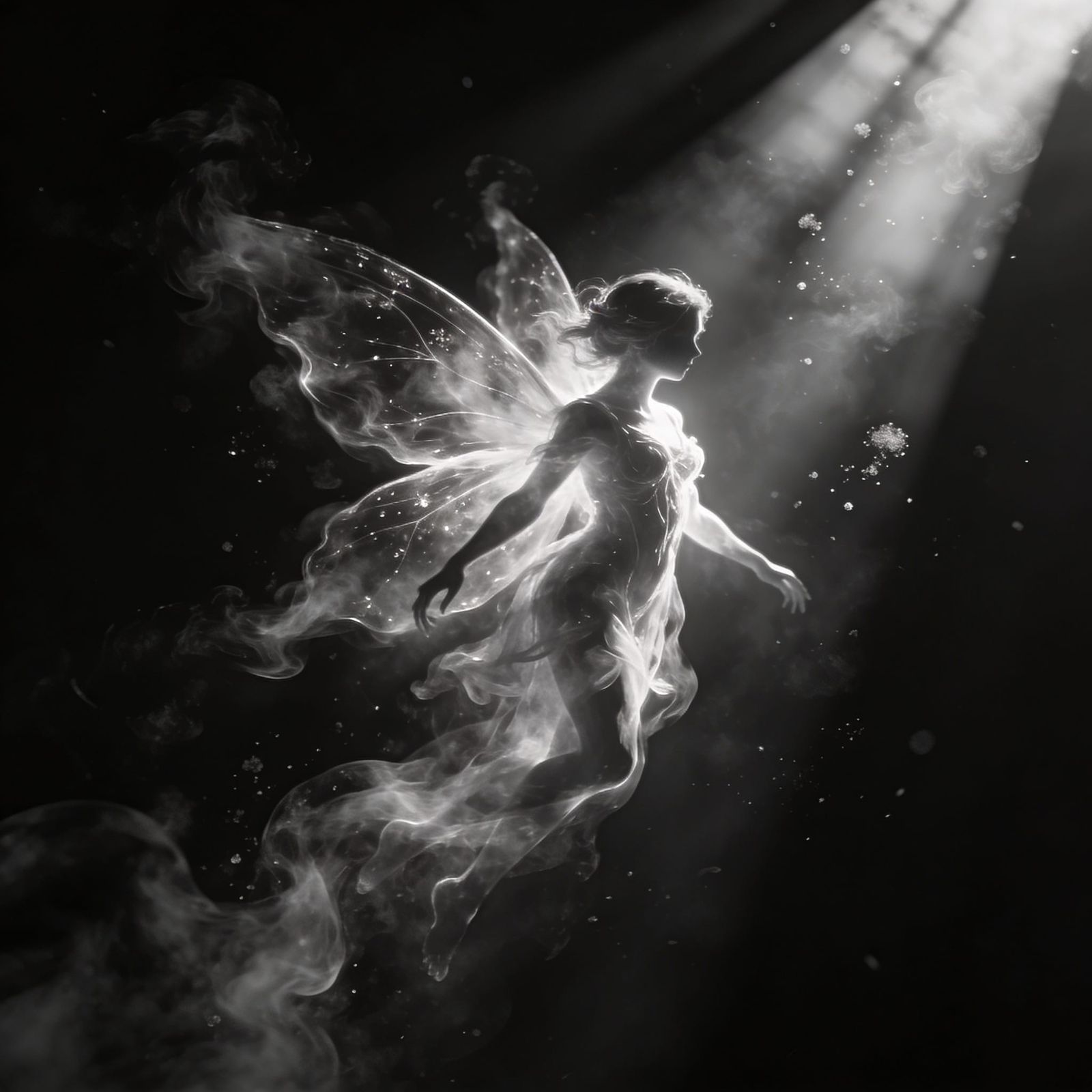 Ethereal Fairy Emerging from Darkness with Dramatic Lighting