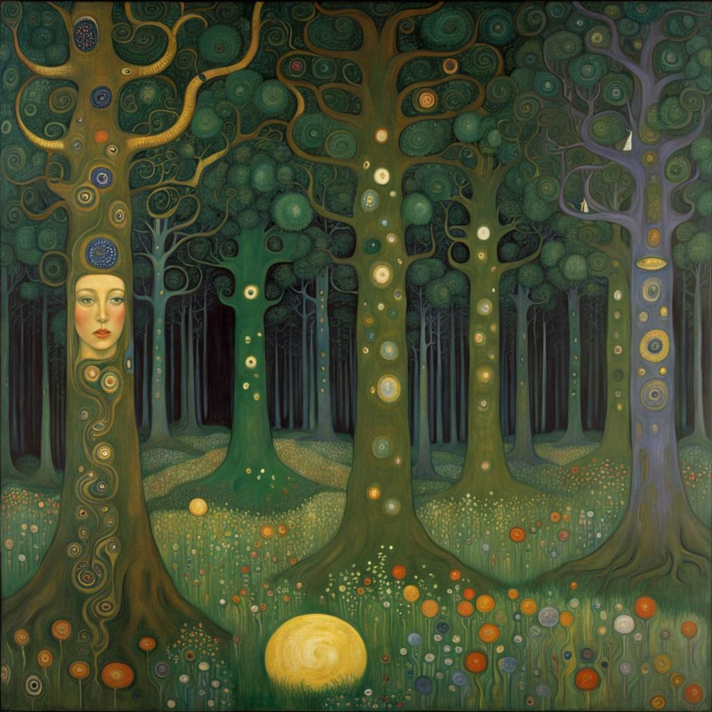 Eldritch Forest in Gustav Klimt Style