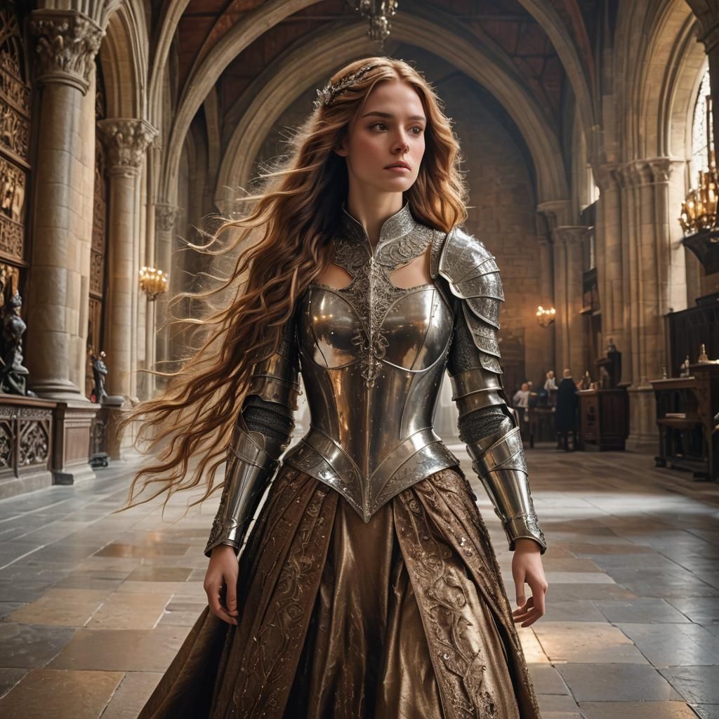 Knightly Woman in Medieval Castle, 3D Anime Style