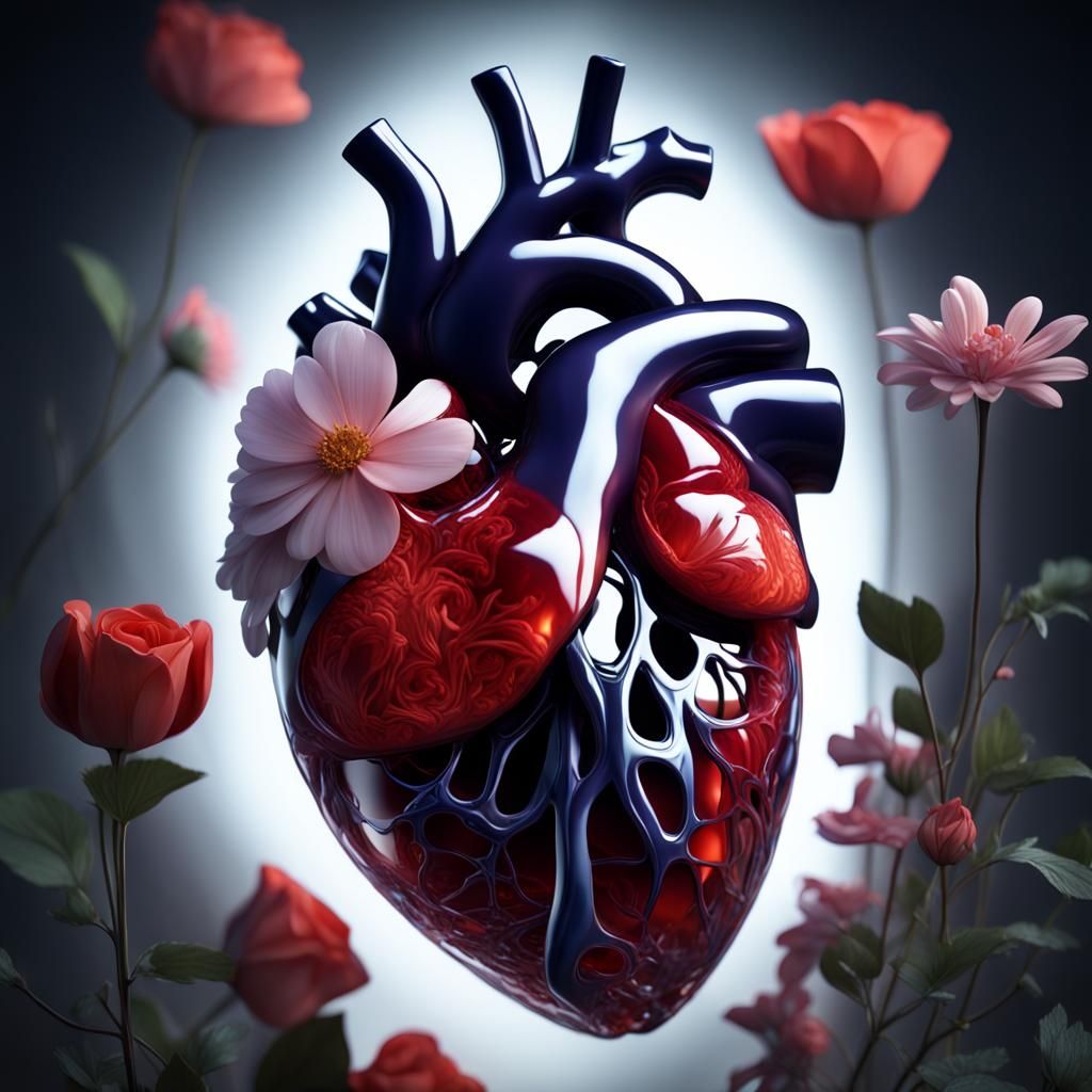 Glass Heart with Flowers in Detailed Fantasy Art