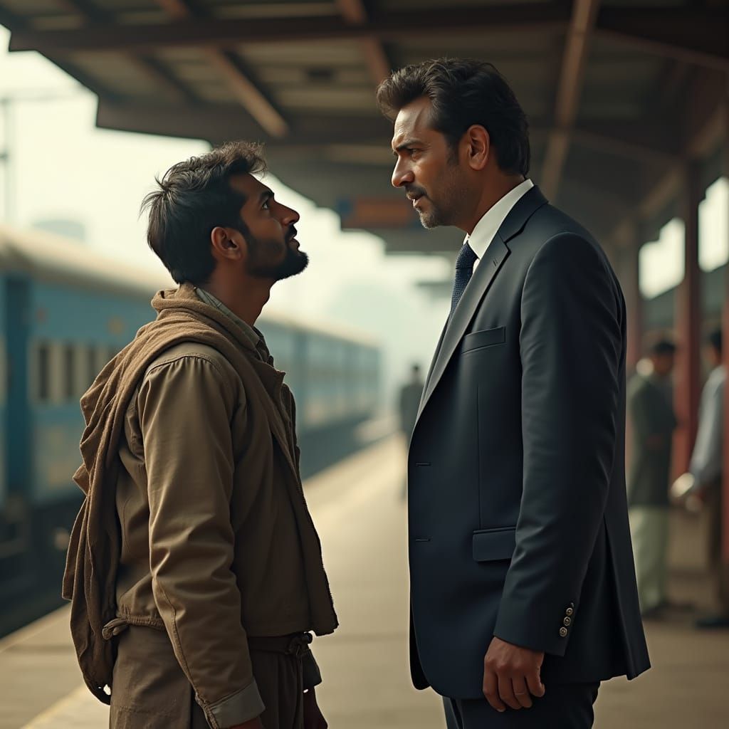 Contrasting Fortunes on an Indian Railway Platform