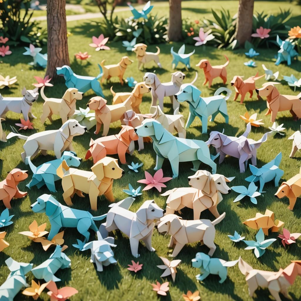 Playful Puppies in Papercraft Style