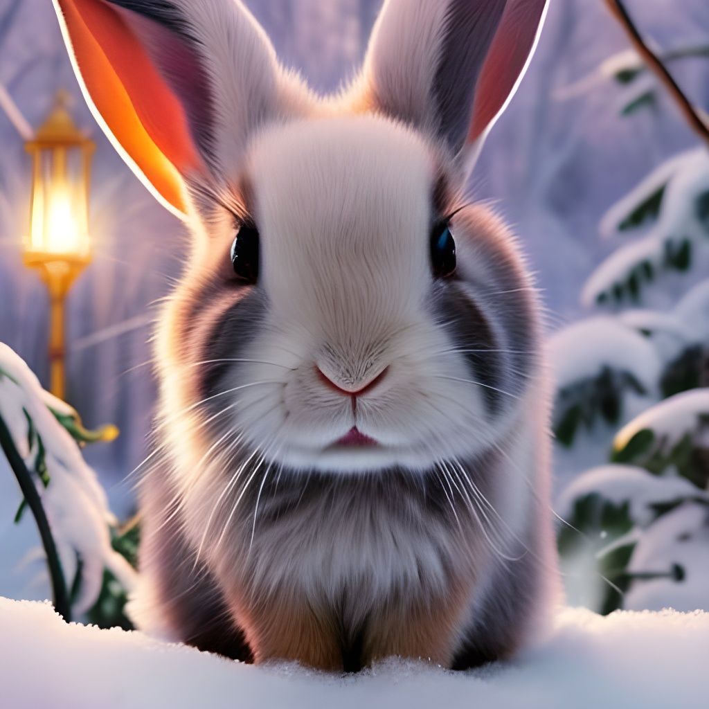 Rabbit Sipping Tea in Snowy Garden, Cel-Shaded