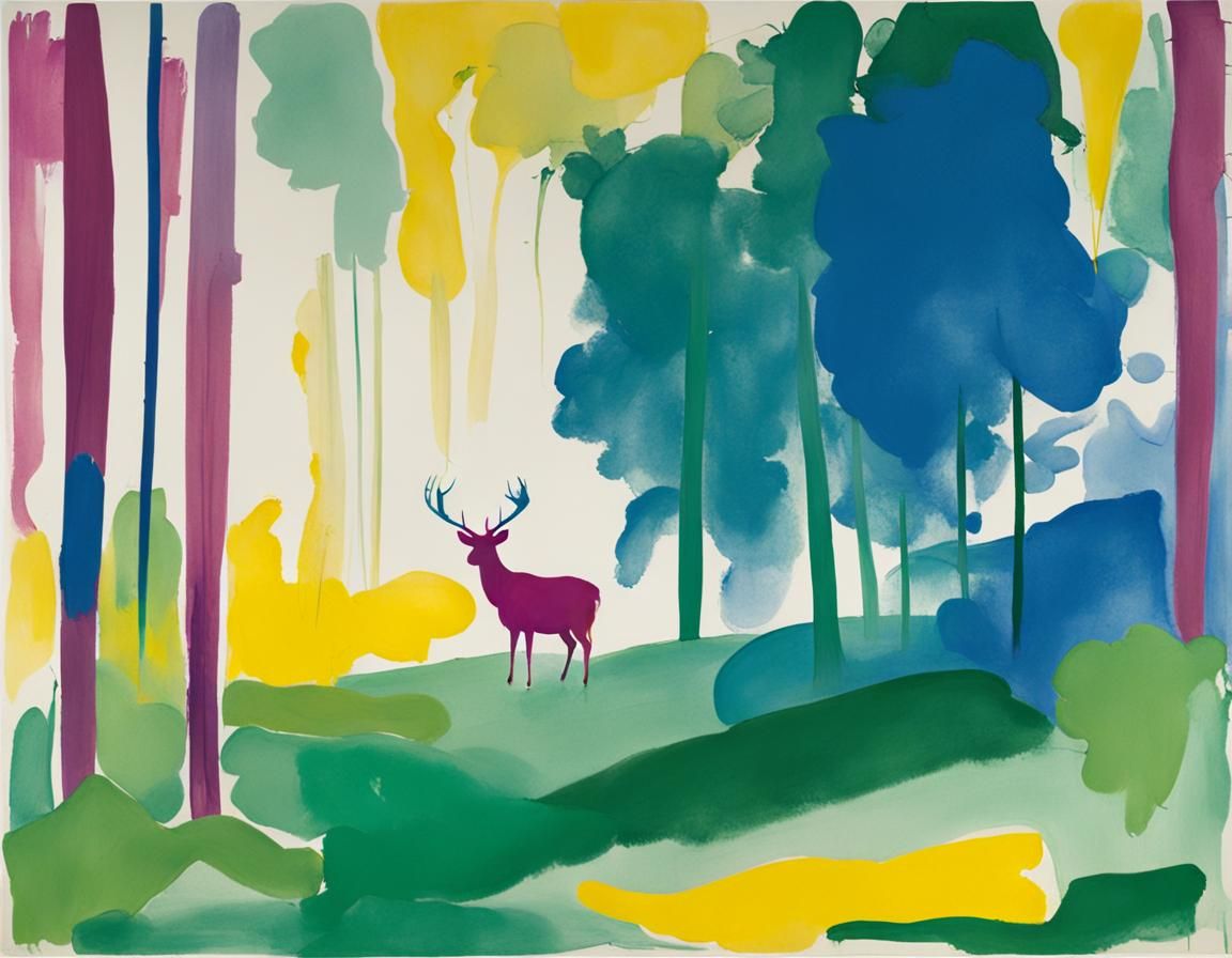 Deer in Forest: Minimalist Line Art
