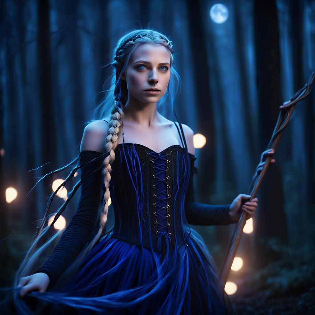 Norwegian Girl Witch in Forest: Fantasy Art Portrait