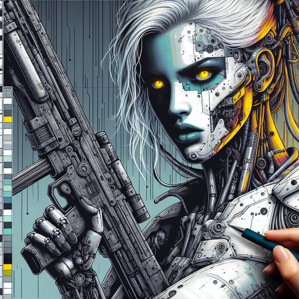 Cyberpunk Robot Woman with Yellow Eyes