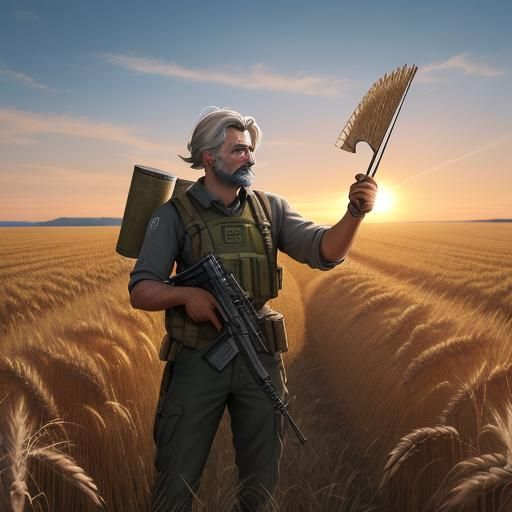 Wheat Field Farmer in Comic Book Style