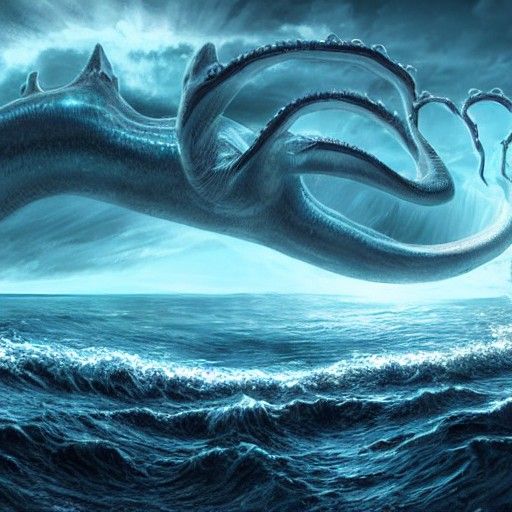 Demonic Sea Serpent Emerges: Photorealistic Matte Painting