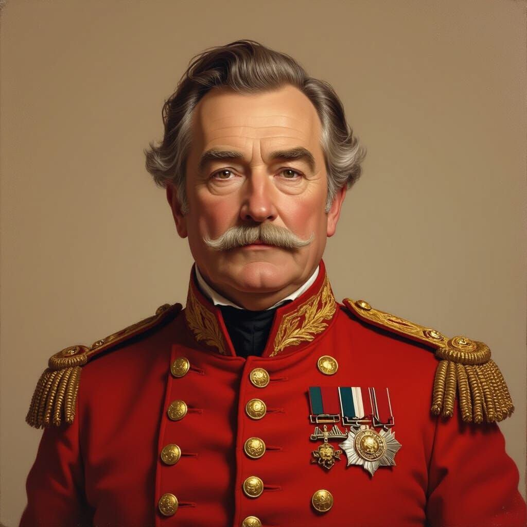 Neoclassical Military Officer Portrait in Red Coat