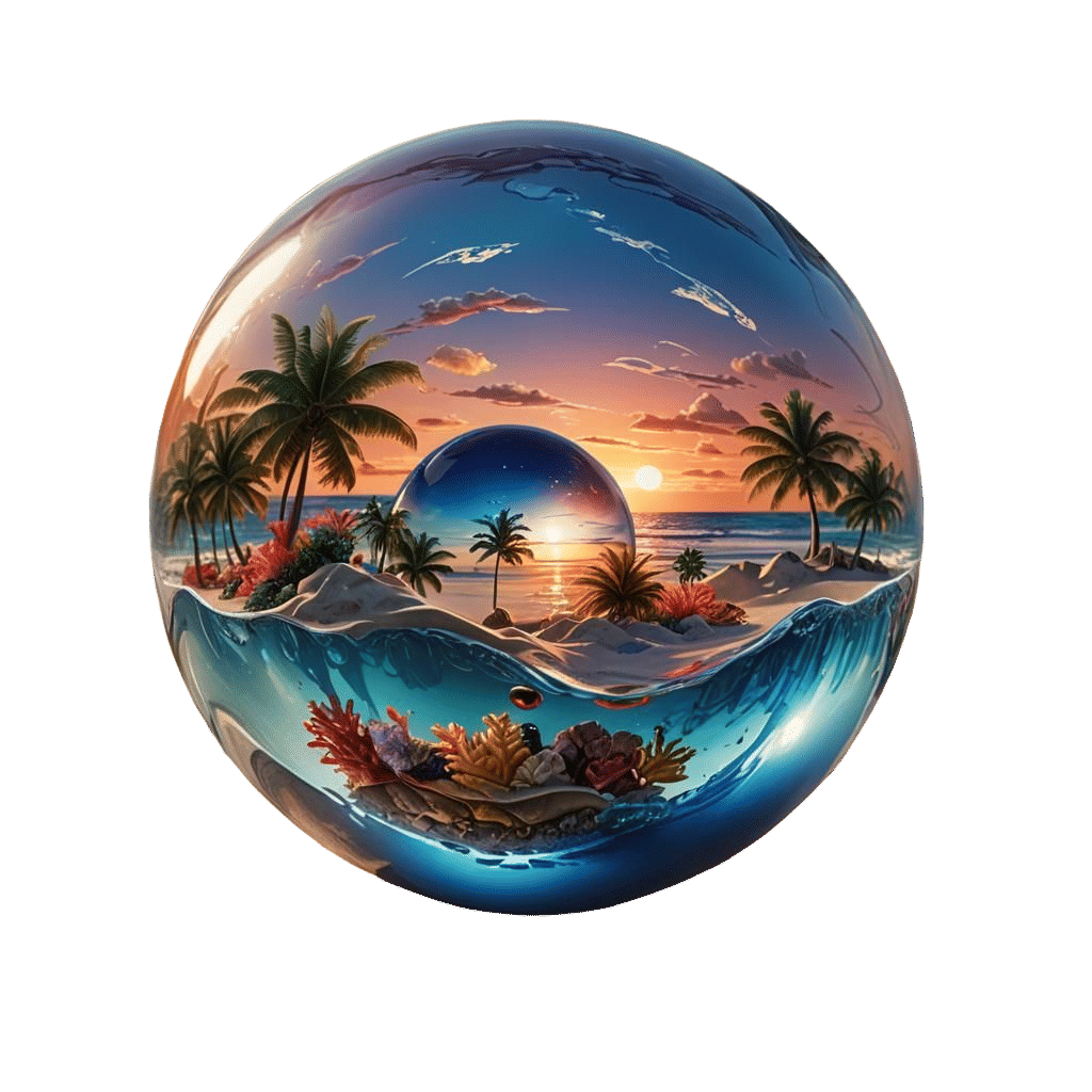 Beach Sunset with Coral Reef Glass Ball