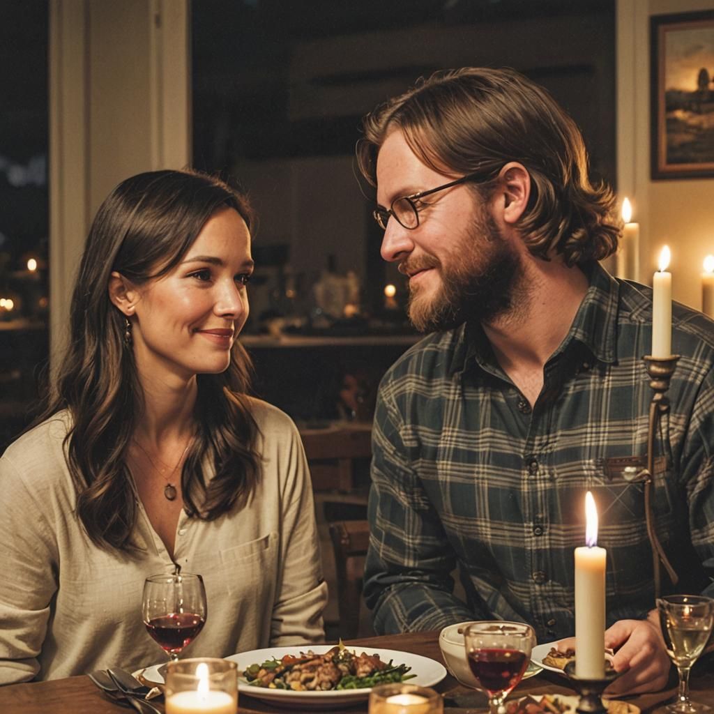 Romantic Candlelit Dinner in Cartoon Style