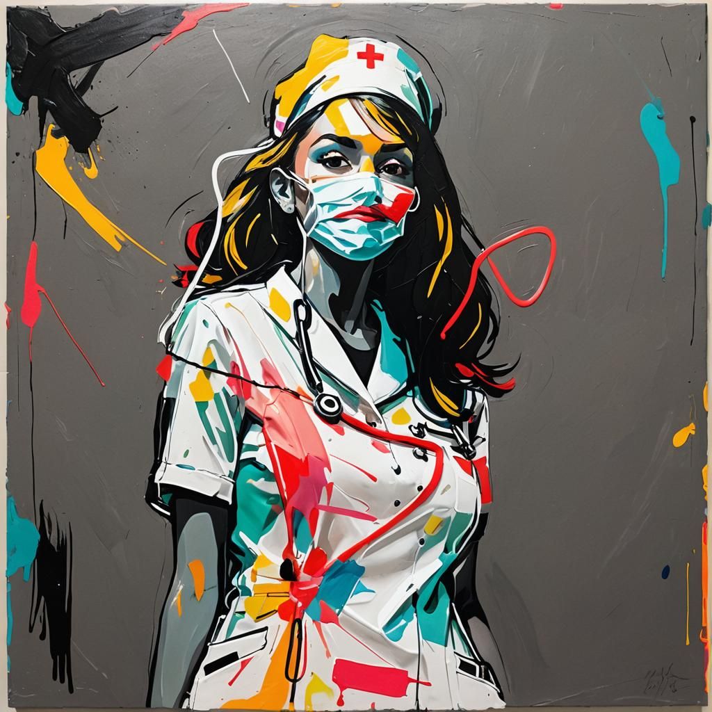 Abstract Nurse in Vinyl Record Expressionism