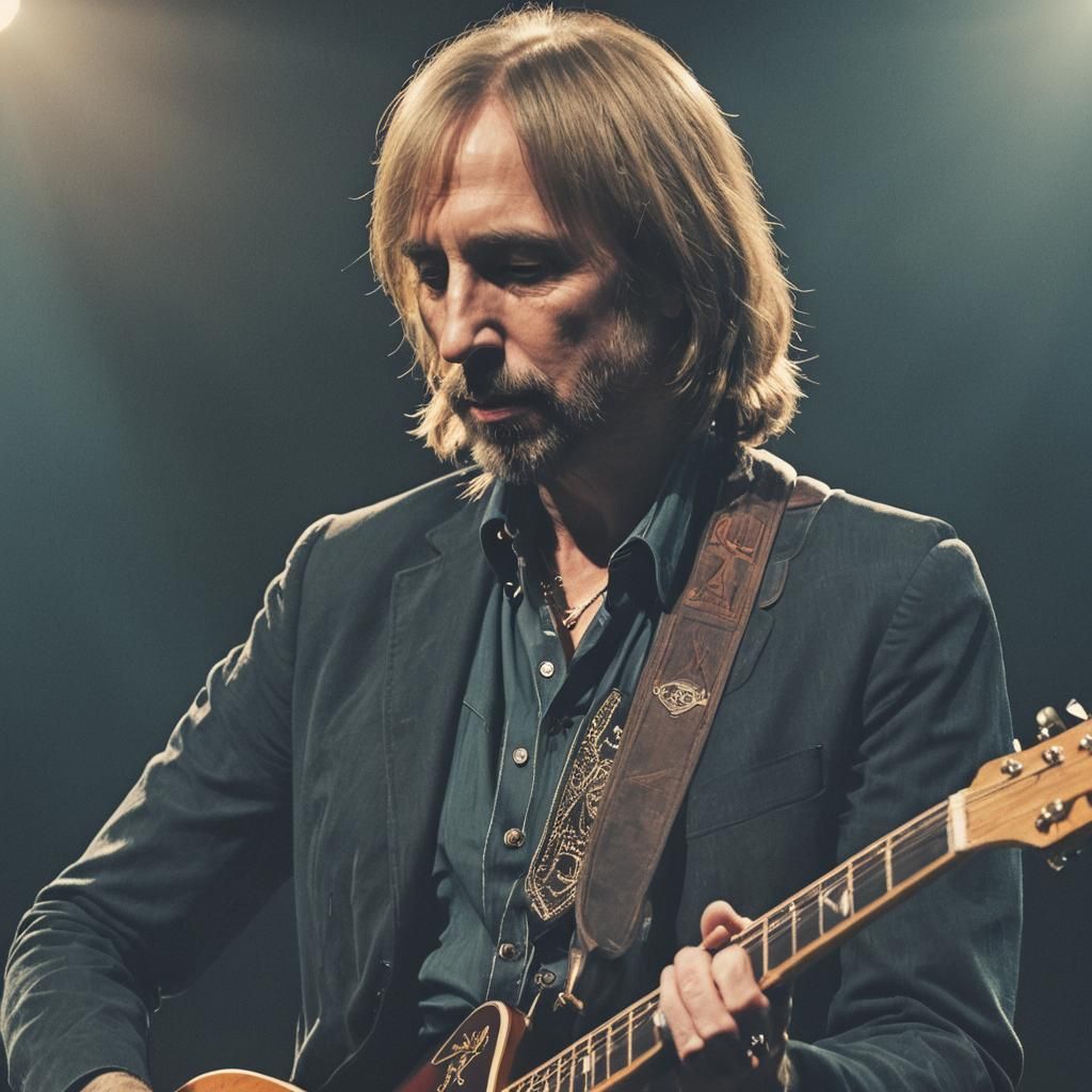 Tom Petty on Stage in Moody Lighting