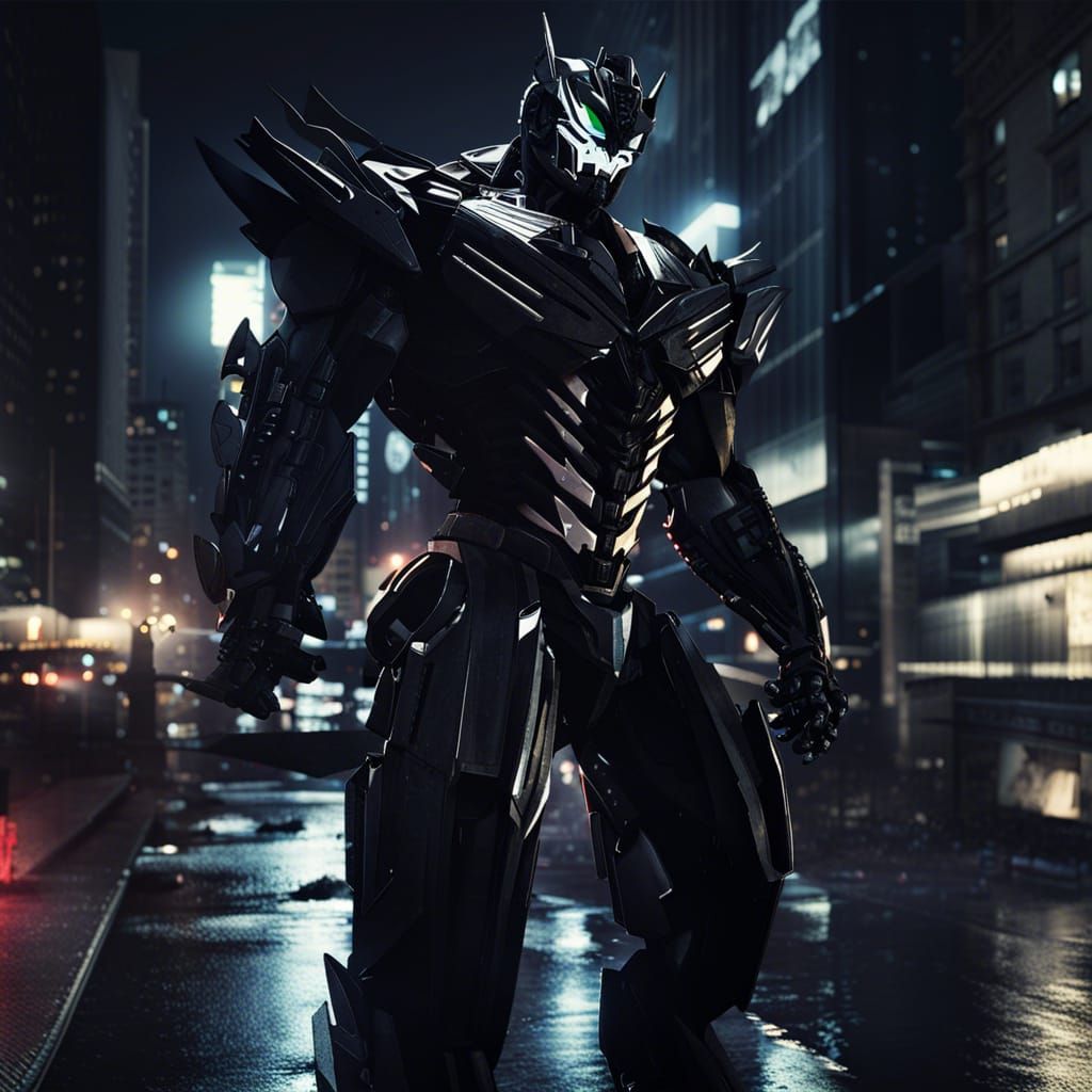 Venom Decepticon Transformer in Cyberpunk Cityscape