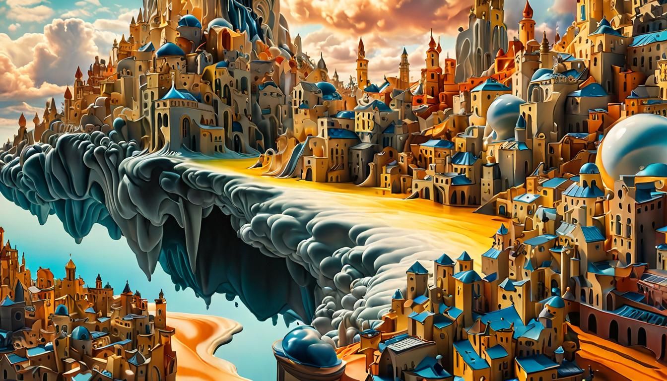 Surreal Dreamlike Cityscape as an Abstract Oil Painting