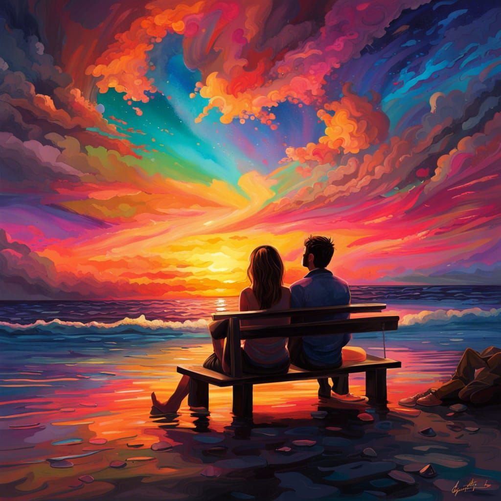 Lovers Watching a Glorious Sunset in Hyperrealism