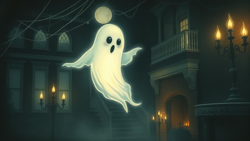 Ethereal Ghost in Victorian House, Dreamy Watercolor Style