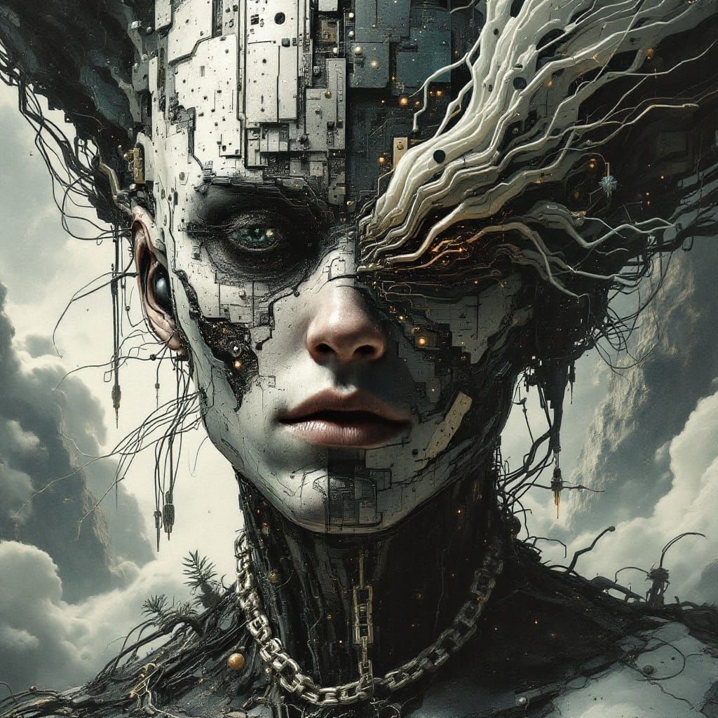 Human Architect Defies Brutalist Antigravity in Ash-Wash Abs...