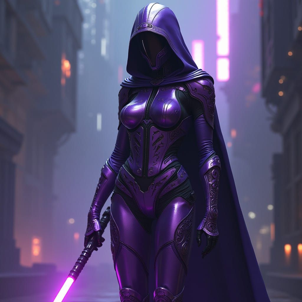 Mysterious Warrior in Futuristic, Dystopian Armor Suit