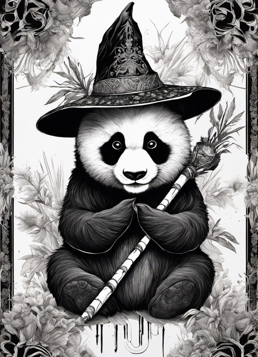 Panda Witch in Zen Garden, Digital Art