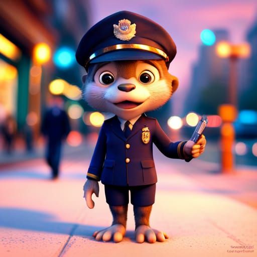 Cute Chibi Otter Police Officer in Pixar Style
