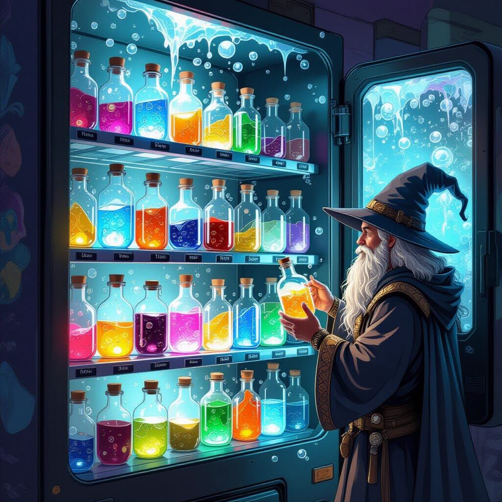 Mage Buys Potions From Magical Vending Machine