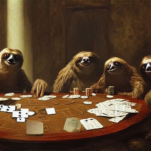 Angry Sloths Play Poker in Doré Style