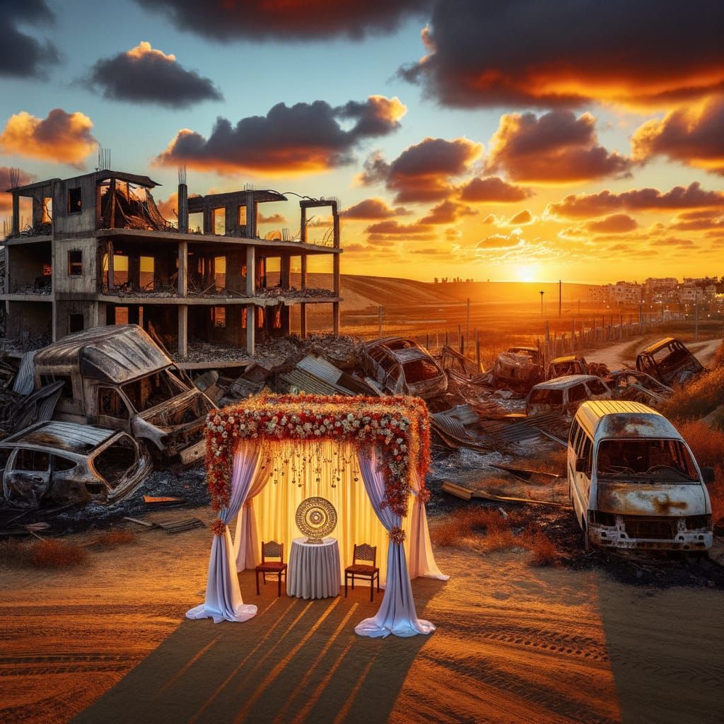 Hope Amidst Ruins in Kibbutz Be'eri Sunset Scene