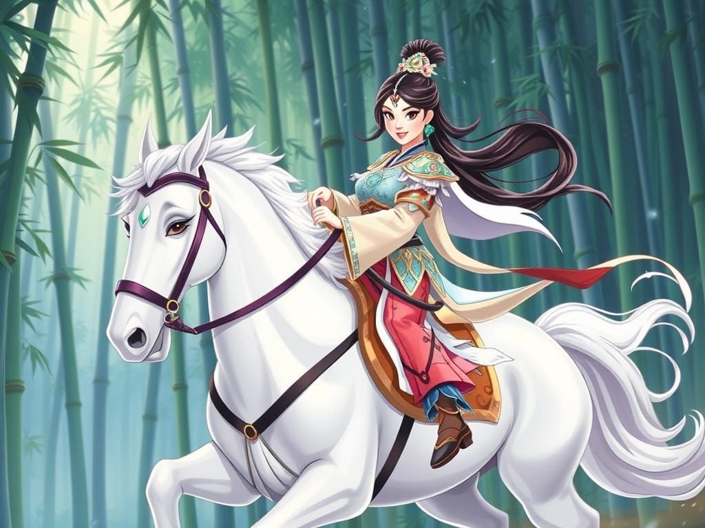Elegant Chinese Warrior Princess in Disney-Style Illustratio...