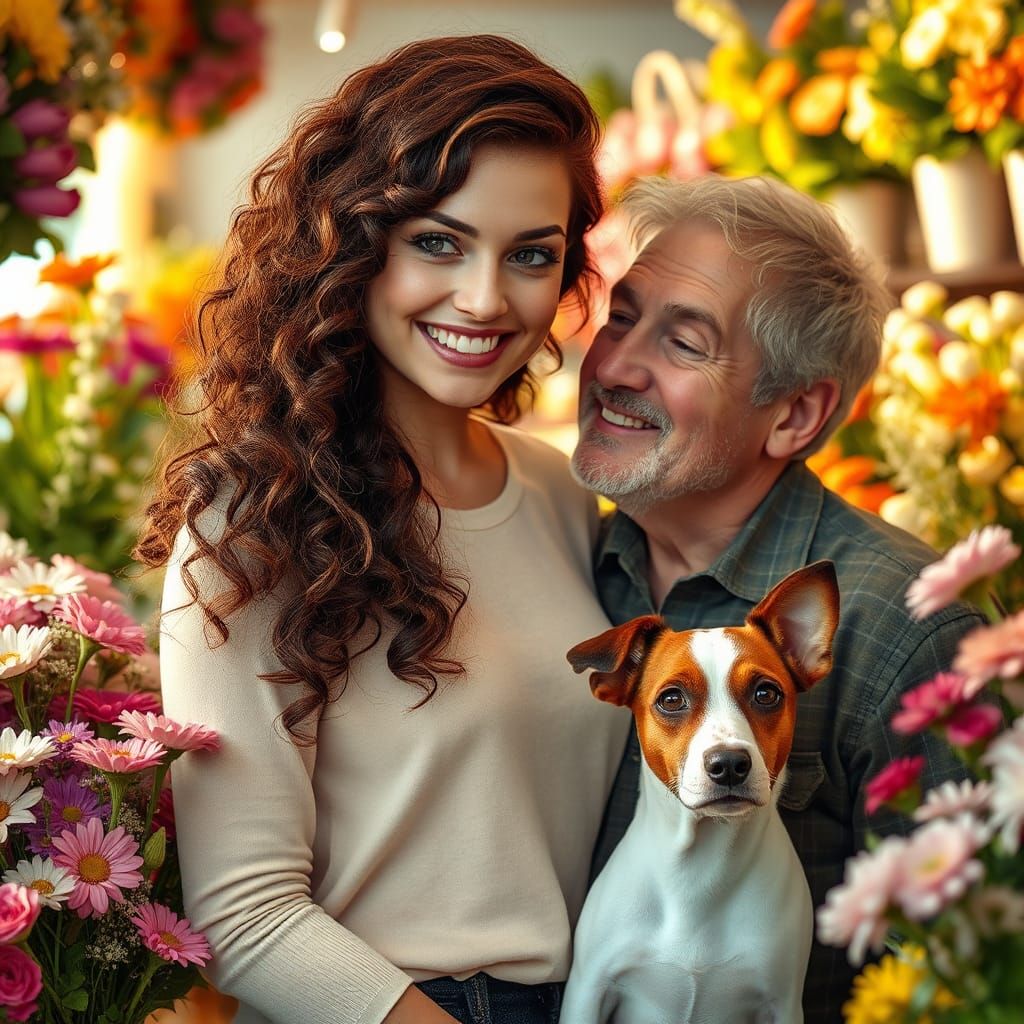 Woman with Mahogany Hair in Flower Shop
