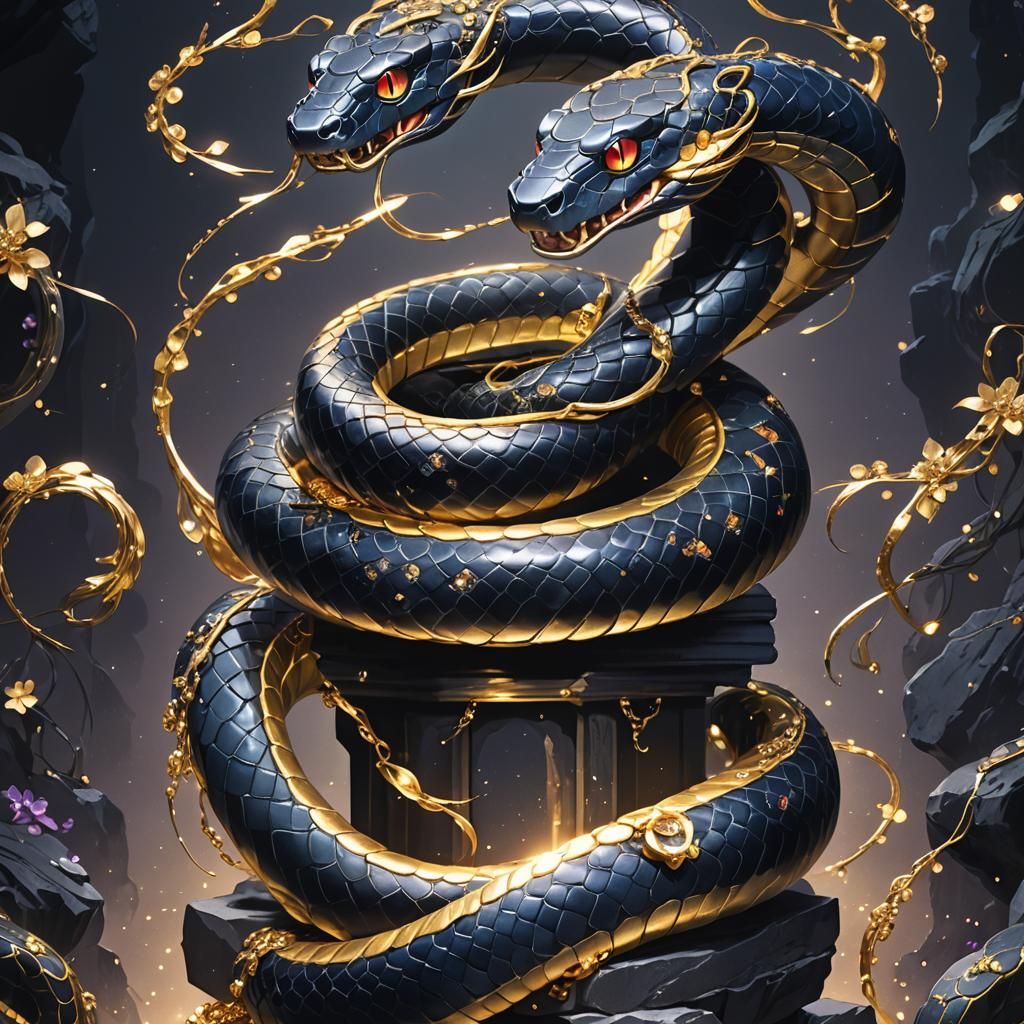 Jeweled Snake on Pedestal in Anime Style