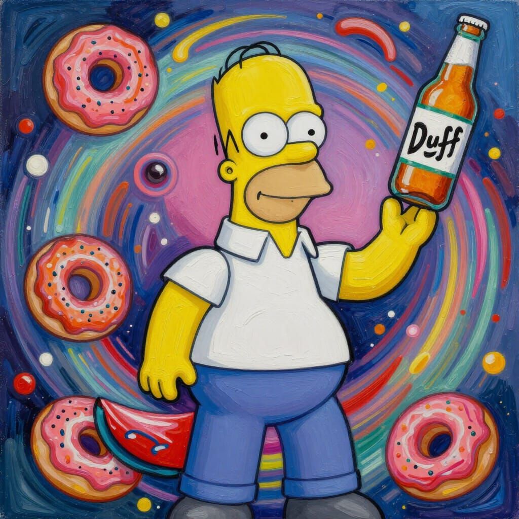 Abstract Homer Simpson in Vibrant Chaotic Art Style