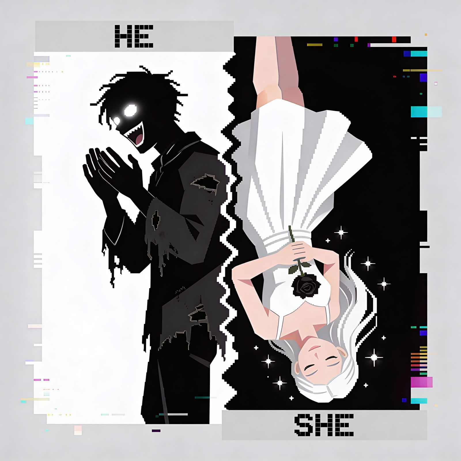 Dual Figure on Contrasting Background Illustration