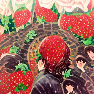 Detailed Gouache Painting of Strawberry Fields