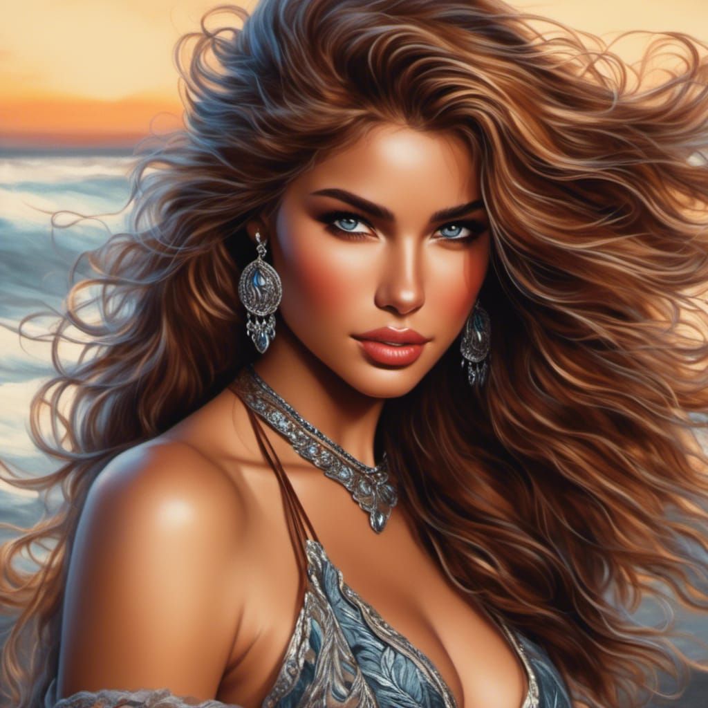 Hyperrealistic Woman on Beach as Digital Painting
