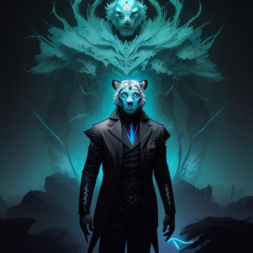 Ethereal White Tiger in Fluorescent Forest