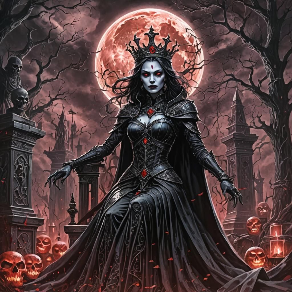 Vampire Queen on Gothic Throne in Eternal Night