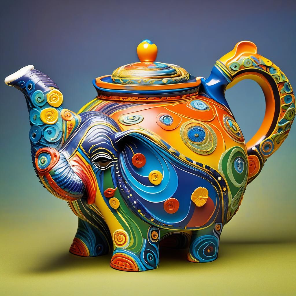 Elephant Teapot in Picasso-esque Style