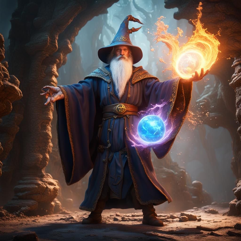 Wizard Casting Spirit Bomb in Detailed Digital Painting