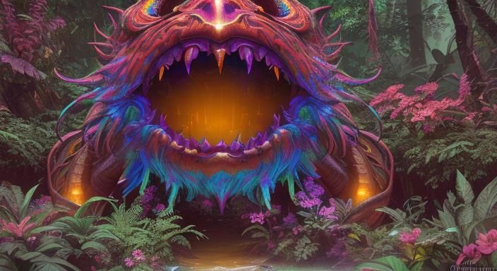 Hyperrealistic Woodle Creature in Jungle Splash Art