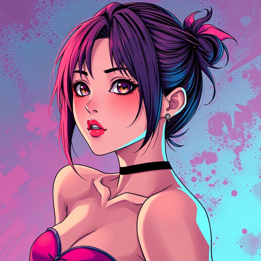 Vibrant Manga-Style Model in Cinematic Lighting