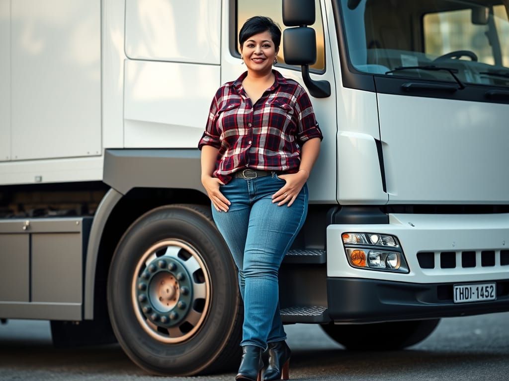 Elegant Woman Beside Modern Lorry