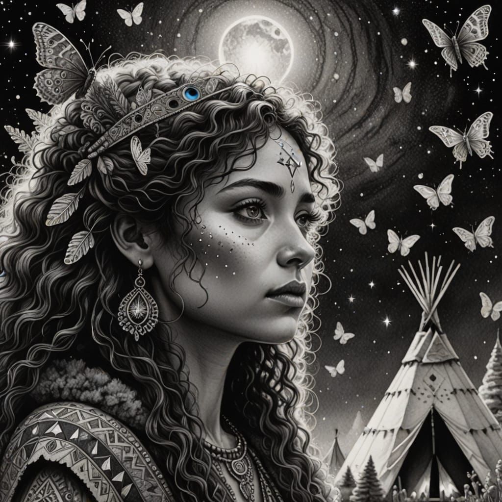 Monochromatic Charcoal Drawing of Woman by Tipi