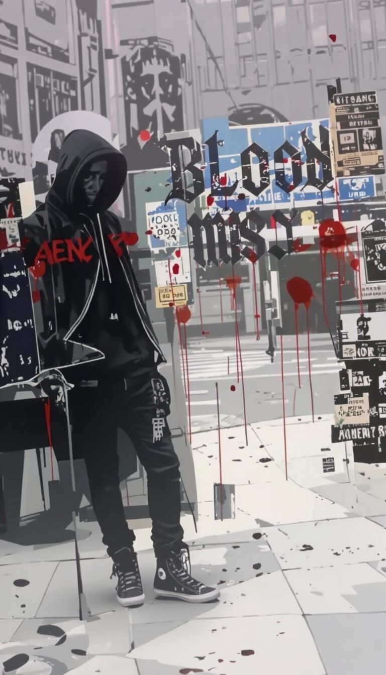 Distorted Punk Rap Album Cover With Blood Red Splashes