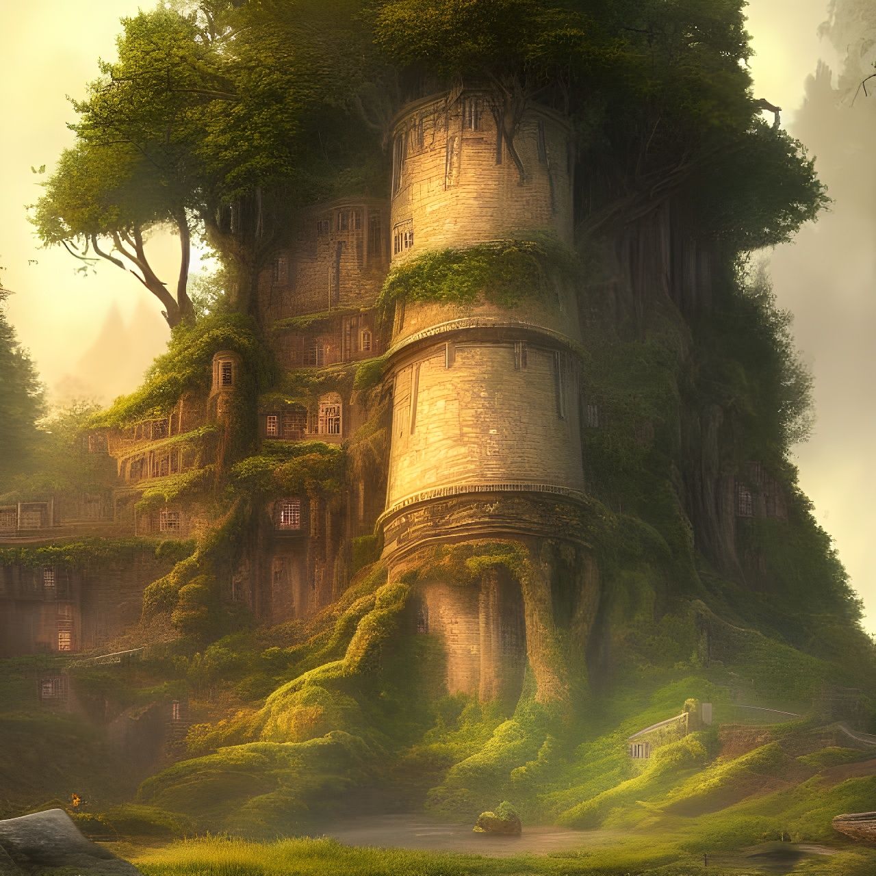 Giant Tree Fortress in Entangled Forest: Matte Painting