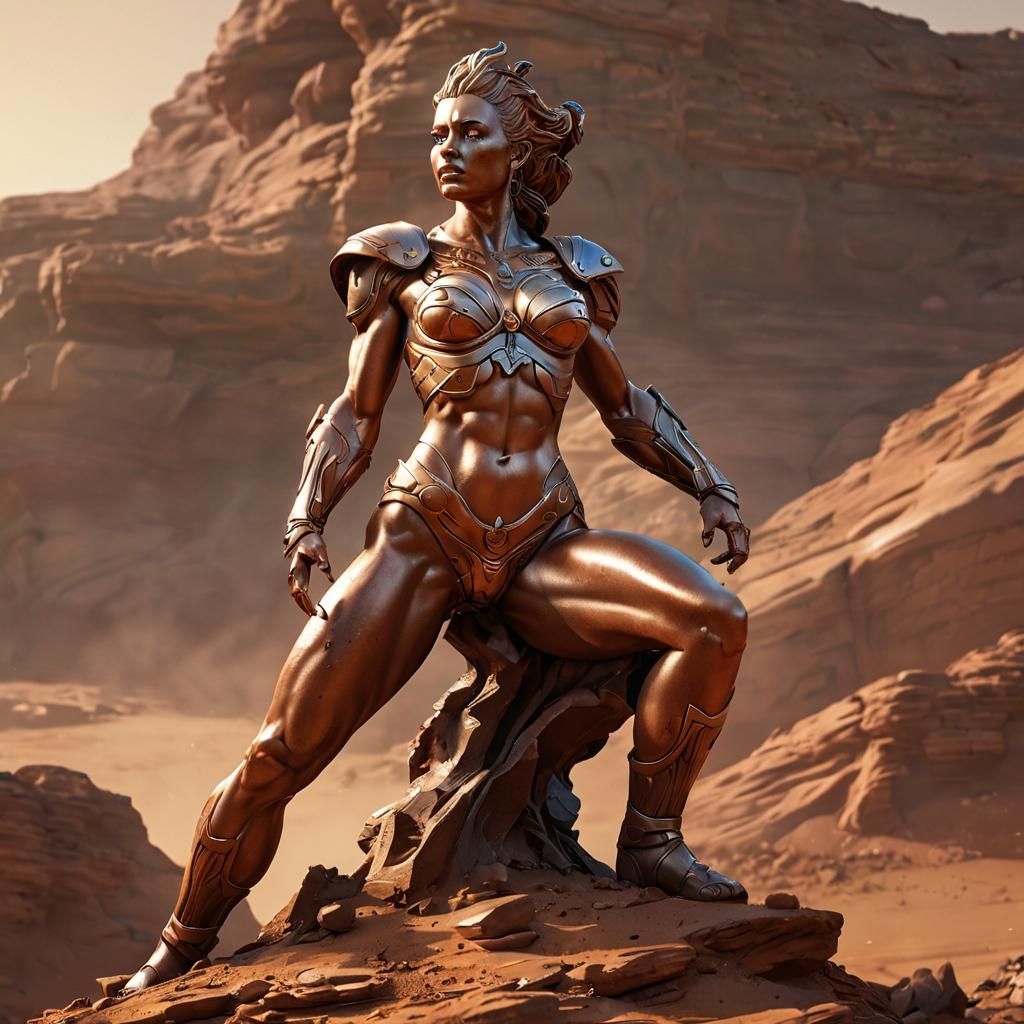Hyperrealistic Statue of a Muscular Queen on Mars