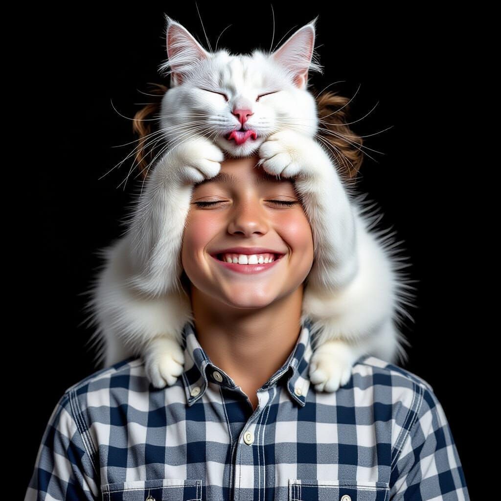 Boy with Cat Portrait in Photorealistic Detail