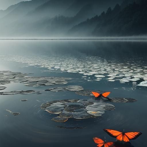 Butterfly on Calm Water in Hyper-Realistic Digital Art